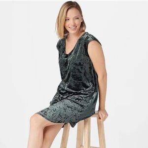 Rachel Hollis Dark Moss Relaxed Fit Velvet Dress M EUC